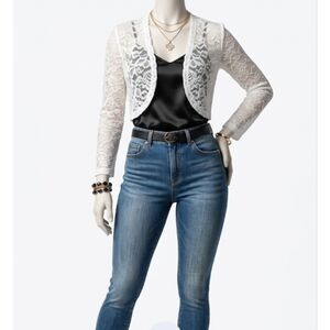 Vtg Scala White Lace Cropped Bolero Blazer